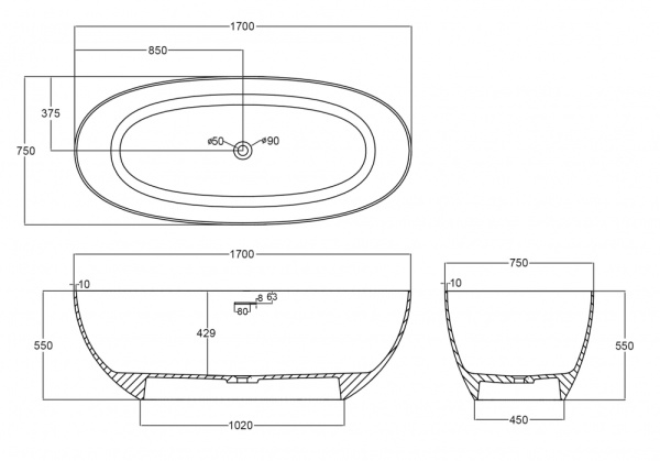 Ванна из полиэфирной смолы Abber Kristall AT9703Vesuvian 170x75 оливковая фото