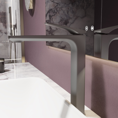 Высокий смеситель для раковины Vincea Puro VBF-5P02GM вороненая сталь фото