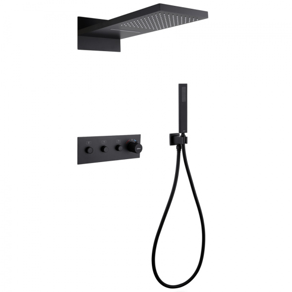 Душевая система скрытого монтажа с термостатом Abber Rund AF8752B черная матовая фото