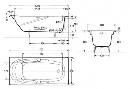 Чугунная ванна Jacob Delafon Adagio E2910 с отверстиями для ручек 170x80 фото