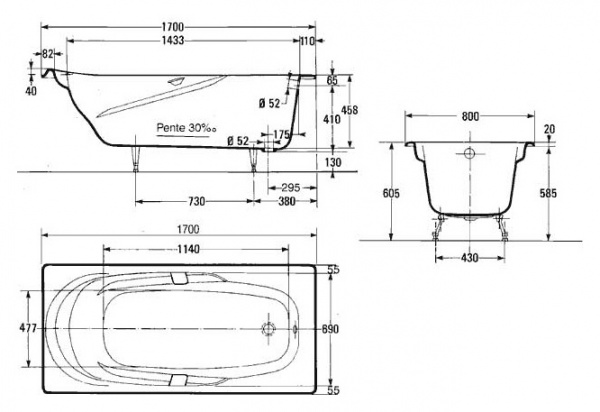 Чугунная ванна Jacob Delafon Adagio E2910 с отверстиями для ручек 170x80 фото