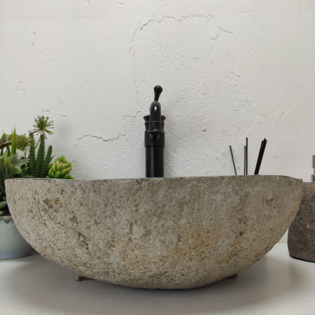 Накладная раковина из речного камня RS01455 (46*41*15) фото