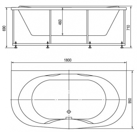 Акриловая ванна Aquatek Мелисса без гидромассажа 180x95 с каркасом и экраном фото
