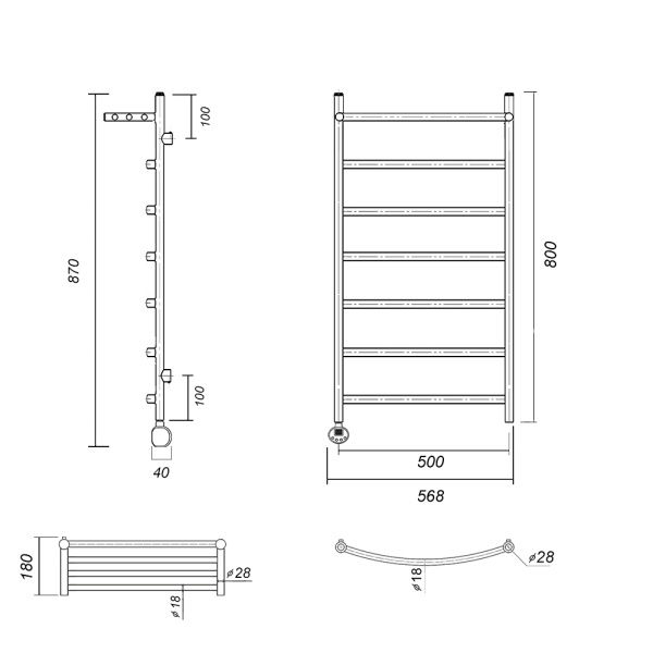Полотенцесушитель электрический Domoterm Калипсо   Калипсо сп П7 500х800 АБР EL фото