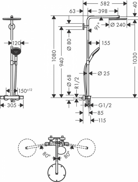 Душевая система (стойка) Hansgrohe Raindance Select S Showerpipe 240 1jet PowderRain 27633140 шлифованная бронза фото