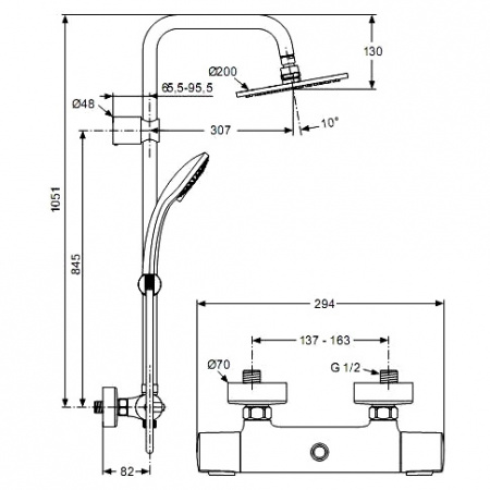 Душевая система (стойка) Ideal Standard IdealRain Duo A5686AA фото