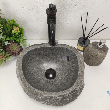 Накладная раковина из речного камня RS01446 (39*35*14) фото