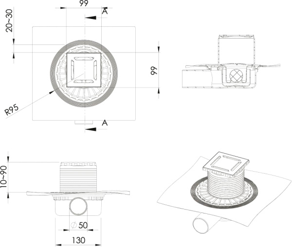 Душевой трап Berges Wasserhaus Zentrum Norma 091362 10x10 см, хром фото