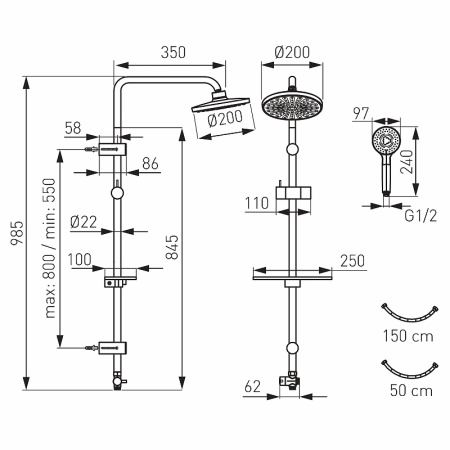Душевая система Ferro Rondo Lux NP23-BL Черная матовая фото
