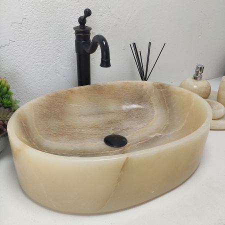 Накладная раковина из оникса Oval Yellow OY-01587 (53*38*15) фото