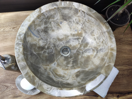 Накладная раковина из оникса Indo Bowl Grey Medium BO-00011 фото