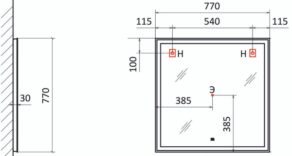 Зеркало с подсветкой Raval Prima 77 Prim.02.77/W/RL 77x77 фото