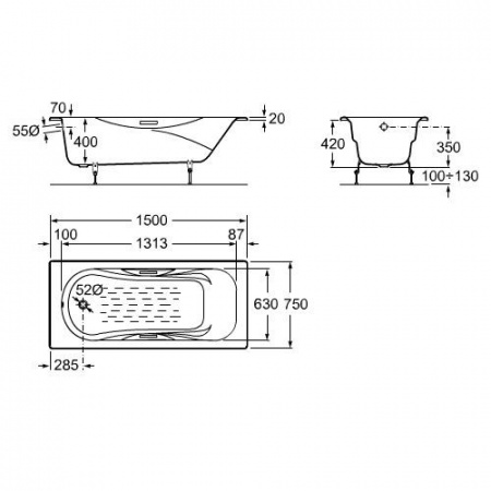 Чугунная ванна Roca Malibu 2315G000R с п/ск покрытием 150х75 фото
