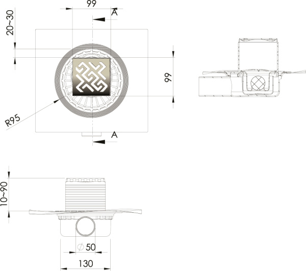 Душевой трап Berges Wasserhaus Zentrum Antik 094364 10 х 10 см, бронза фото
