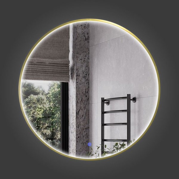 Зеркало с подсветкой LED IC-подсветка теплый свет, сенсорное Comforty Вега-75 00-00020725 матовое золото фото