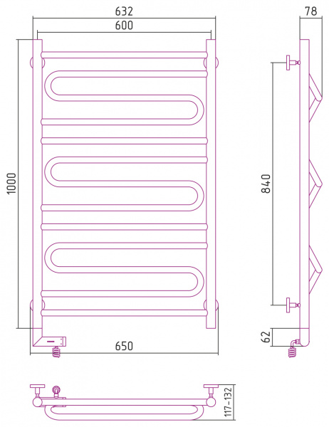 Электрический полотенцесушитель Сунержа Элегия 2.0 00-5219-1060 100х60 правый фото