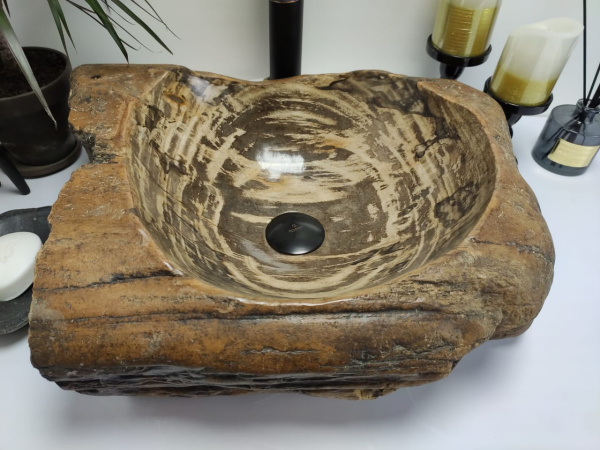 Накладная раковина из окаменелого дерева FS-0407 (54*40*17см) фото