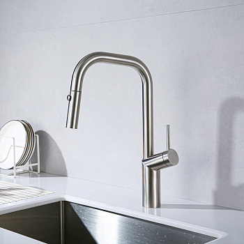 Смеситель для кухни с выдвижным изливом Vincea VKF-107BN брашированный никель фото