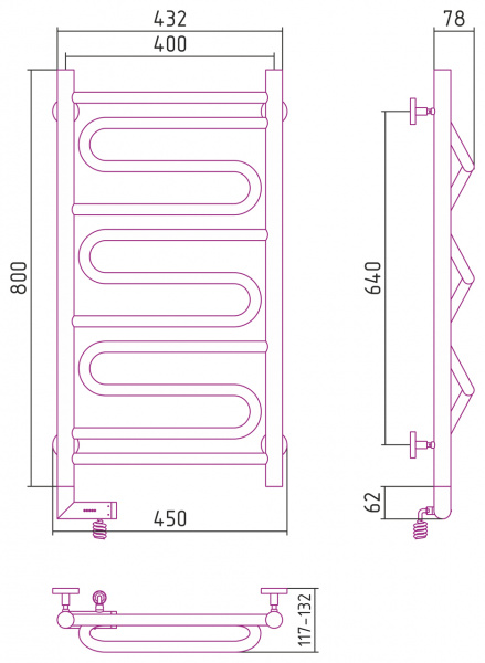 Электрический полотенцесушитель Сунержа Элегия 2.0 00-5219-8040 80х40 правый фото