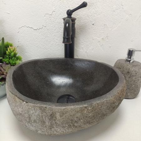 Накладная раковина из речного камня RS01490 (40*33*14) фото