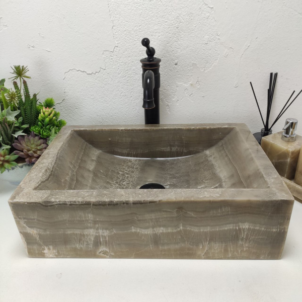 Накладная раковина из оникса Prau Grey Kecil OP-01543 (50*35*14) фото