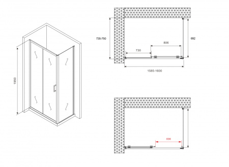 Душевой уголок ABBER Schwarzer Diamant AG30160B-S75B 160x75 фото