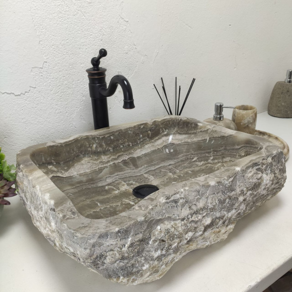 Накладная раковина из оникса Erozy Grey EO-01563 (55*45*15) фото