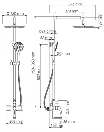 Душевая система (стойка) WasserKRAFT Sauer A17101 глянцевое золото фото