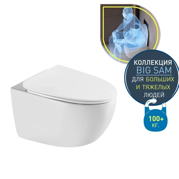Унитаз подвесной безободковый (торнадо) для людей с крупной комплекцией DQ Grimm  DT1386516 с сиденьем фото