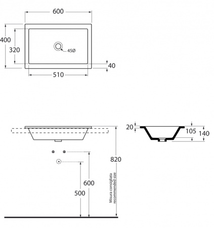Раковина встраиваемая Azzurra Thin THI60/IN bi фото