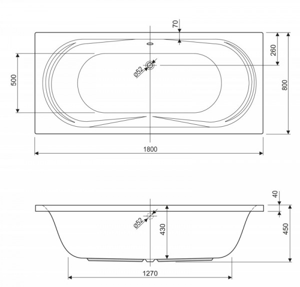 Акриловая ванна Cezares Amalfi 180x80 AMALFI-180-80-45 фото