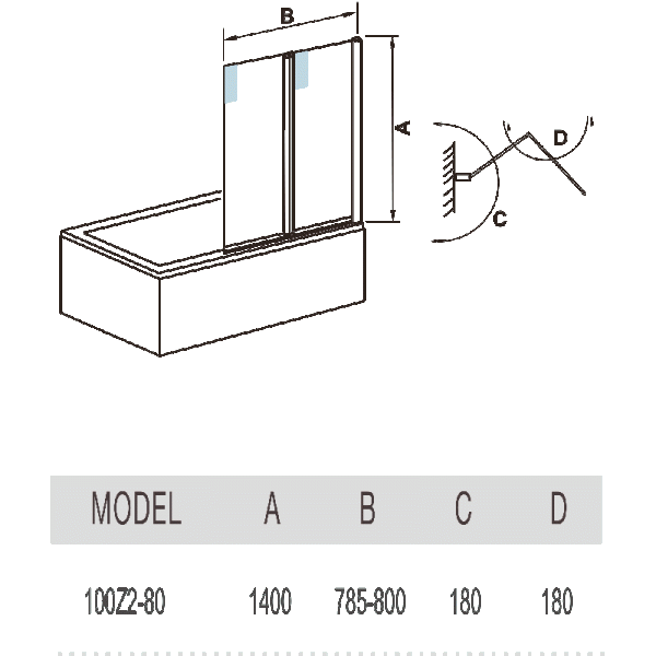 Шторка для ванны складная WeltWasser WW100 100Z2-80 80 см прозрачное стекло фото