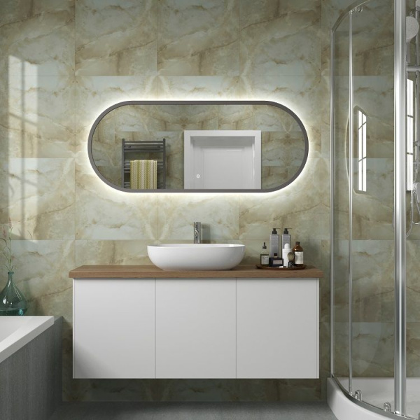 Зеркало с подсветкой Art&Max Bari AM-Bar-500-1200-DS-F 120x50 серое матовое фото