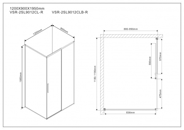 Душевой уголок Vincea Slim VSR-2SL9012CLB-R120x90 фото