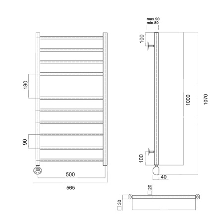 Полотенцесушитель электрический Domoterm Квадро Квадро П10 500х1000 EL фото
