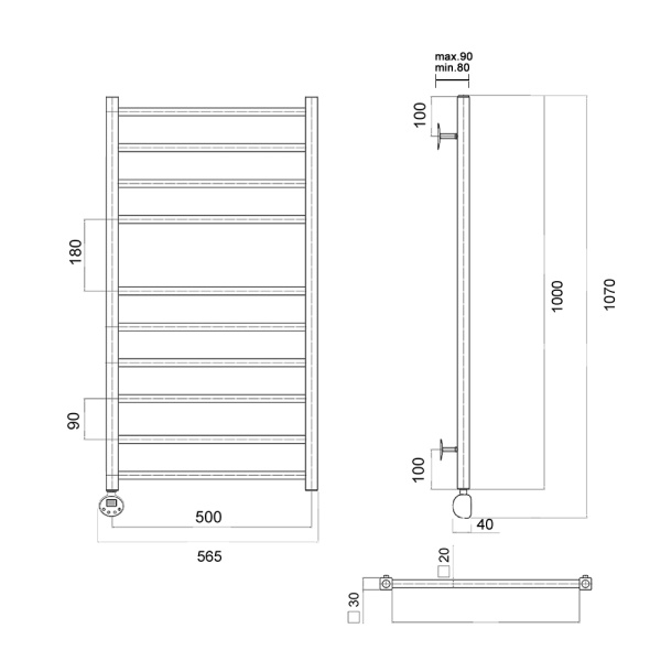 Полотенцесушитель электрический Domoterm Квадро Квадро П10 500х1000 EL фото