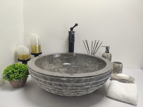 Накладная раковина из мрамора Bowl Marmo Grey Medium BM-00034 (45*45*15см) фото