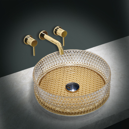 Накладная раковина из стекла Vincea VBS-5GL04 прозрачный/золото фото
