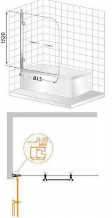 Шторка для ванны распашная Cezares Retro RETRO-V-1-80/145-PP-G-R матовое стекло фото