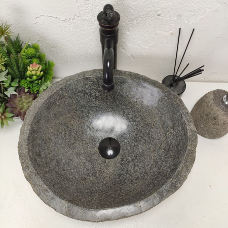 Накладная раковина из речного камня RS01455 (46*41*15) фото