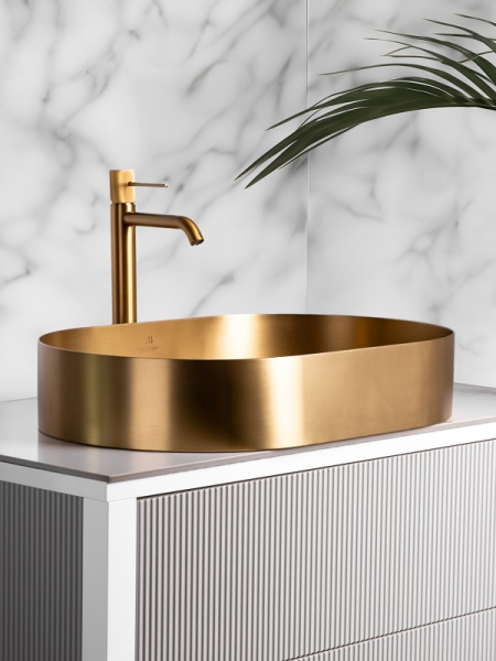 Накладная раковина из нержавеющей стали AltroBagno Eterno 001025OrSp матовое золото фото