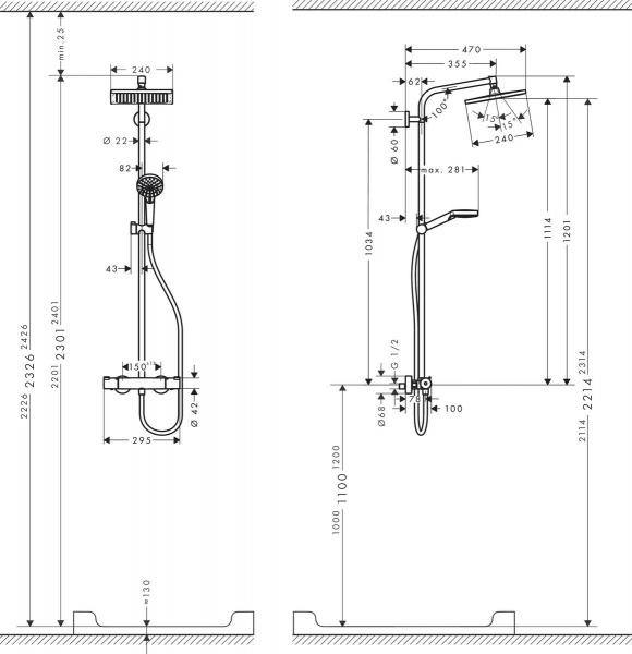Душевая система с тропическим душем Hansgrohe Crometta Е 240 1jet Showerpipe 27271000 фото