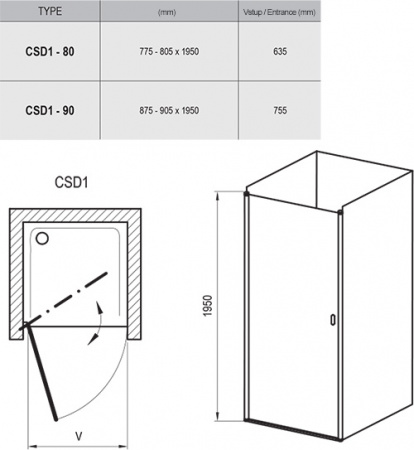 Душевая дверь Ravak Chrome CSD1-90 0QV70C00Z1 блестящий/transparent фото