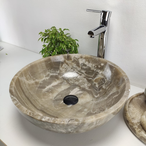 Накладная раковина из оникса Bowl Grey Medium TinLip BO-01043 (45*45*17) фото