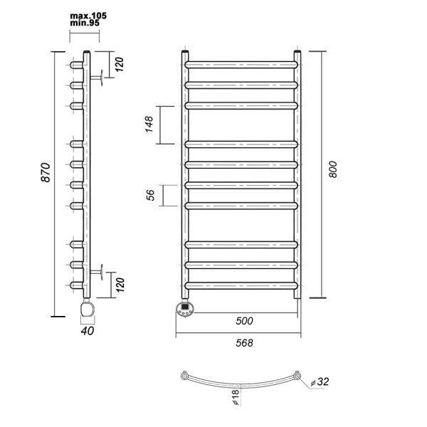 Полотенцесушитель электрический Domoterm Калипсо   Калипсо П10 500x800 EL золото фото
