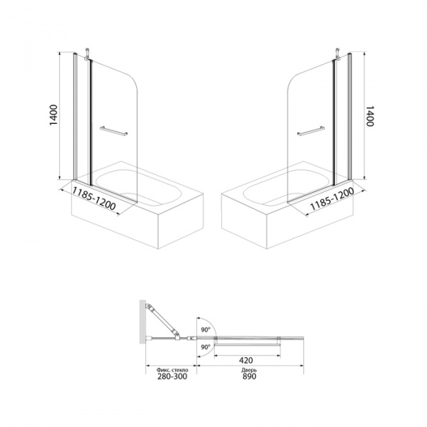 Шторка для ванны распашная Iddis Ray RAY6CS2i90 120х140 см прозрачное стекло фото