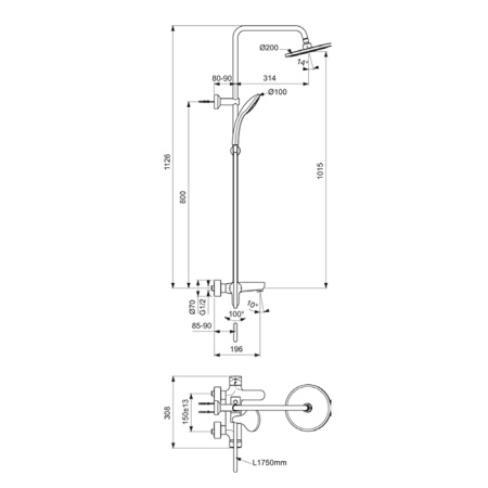 Душевая система Ideal Standard IdealRain Cerafine BC525XG черная матовая фото