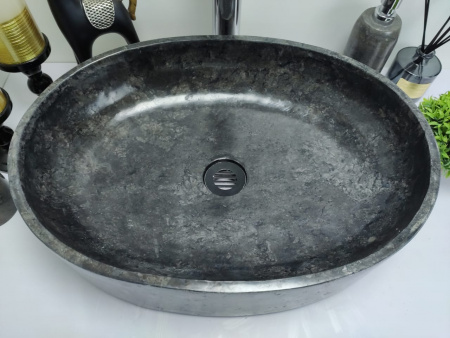 Раковина из мрамора Indo Oval Black Tin Lip MO-00352 фото
