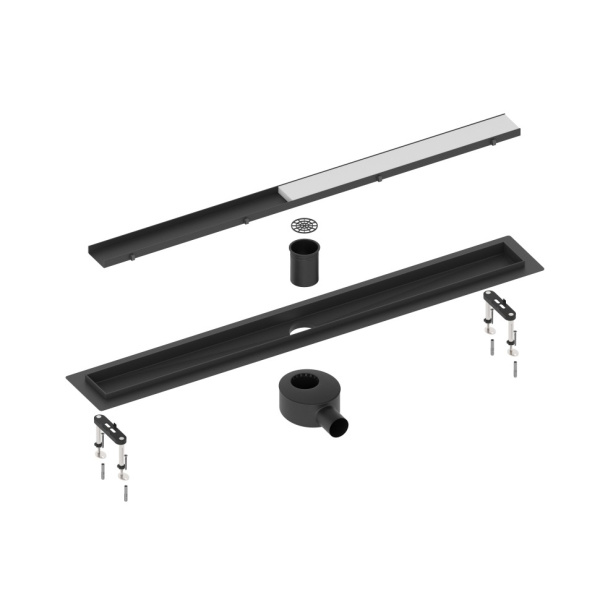 Душевой лоток Timo Drain System 80 DS230208/03 с двусторонней панелью под плитку, цвет черный матовый фото