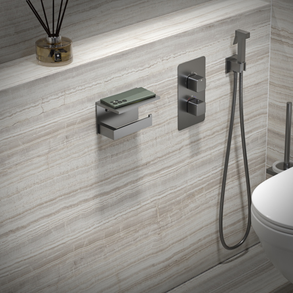 Держатель для туалетной бумаги с полочкой Timo Petruma 15243/18 Черное золото фото